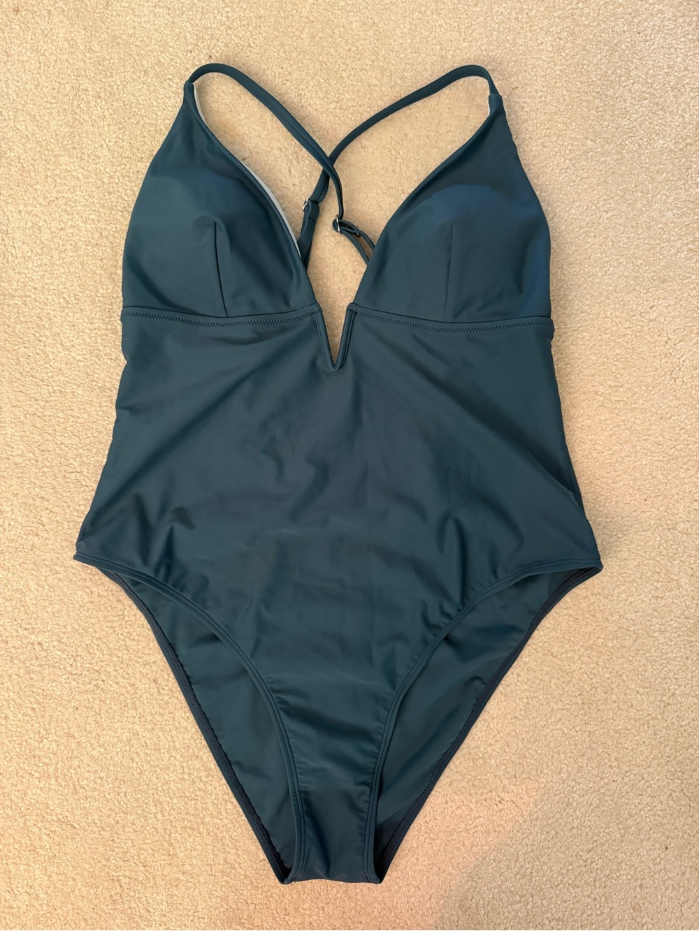 Cupshe Deep Green One Piece Swimsuit XL NWT Deep V Cross Back V-Plunge